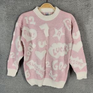 Rags Knitwear LTD Big Girls‎ Medium Graphic Print Knit Sweater Pink White USA
